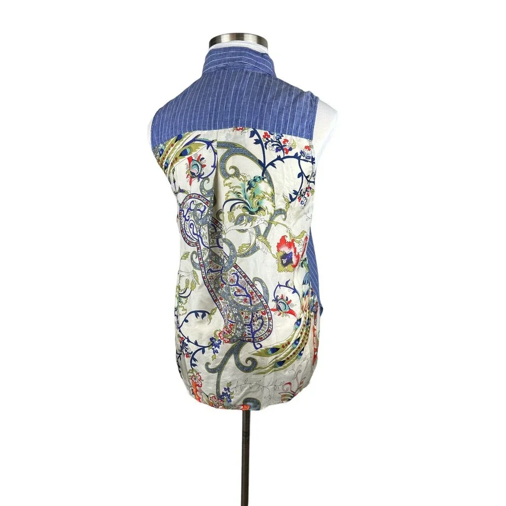 *Flaw 3J Workshop Johnny Was Scarf Back Sleeveless Button Collared Top XS H13638 - Picture 8 of 16